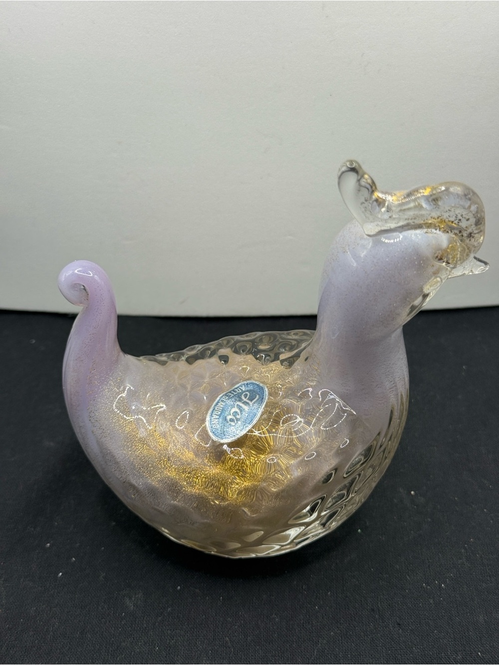 Vintage Murano Glass Bird Figurine, Lavender & Gold Aventurine